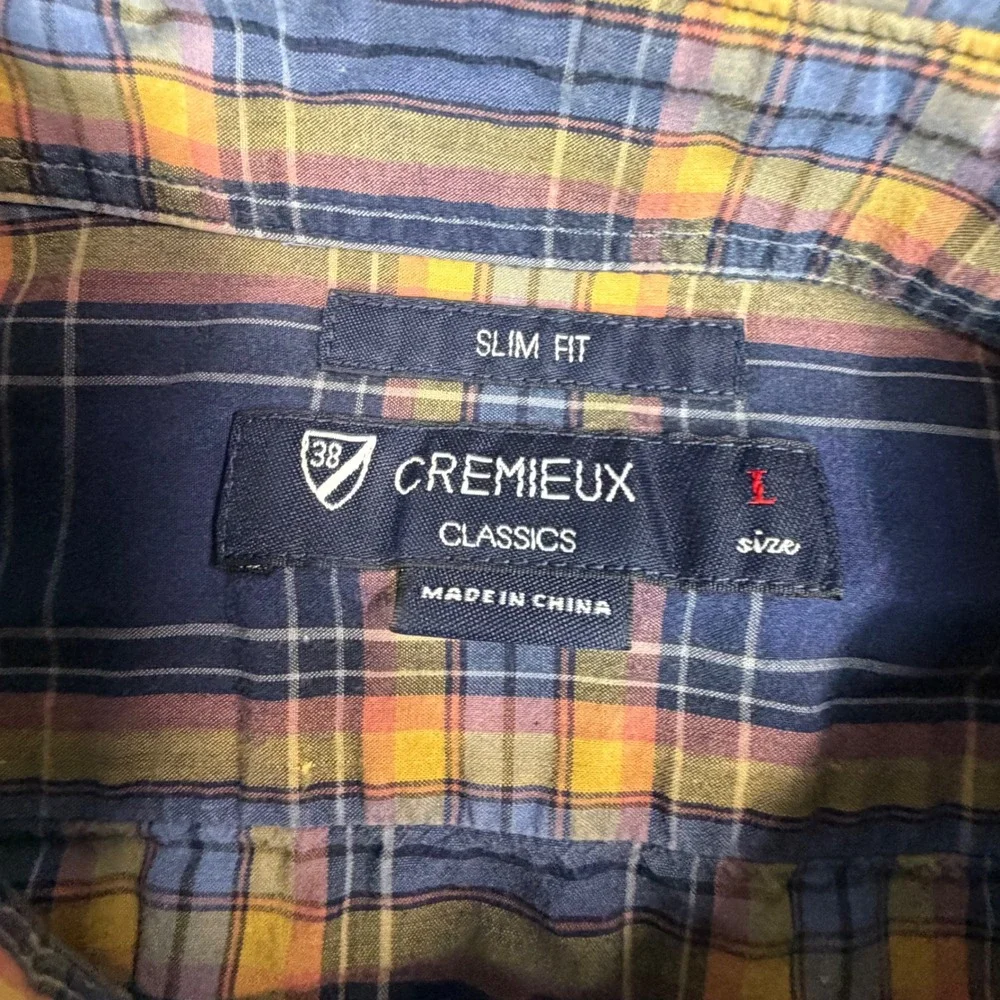 Cremieux‎ Classics Mens Slim Fit Plaid Button Down Shirt Blue Yellow Large L